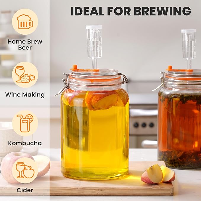 1 Gallon Fermentation Jars with Airlocks, Fermenting Kit for Sauerkraut, Kimchi, Kombucha and Pickles, 2 Pack