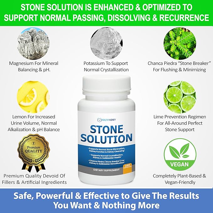 Stone Solution Capsules- Natural Dissolver, Kidney Stone Support & Kidney Cleanser Chanca Piedra Stone Breaker Gallbladder Cleanse, Flush & Stop Recurrence, Stone Relief 60 Servings