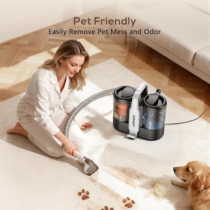 Ailltopd Portable Carpet & Upholstery Spot Cleaner, 15Kpa Powerful Suction & Spot Remover, Deep Stain Cleaning for Carpet, Car Seats, Pets, Stairs, Couches, with Dual Size BrushHead