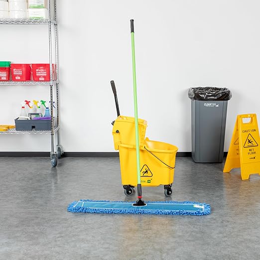 Restaurantware-Clean Tek Professional 35.83 x 5 Inch Dry Floor Mop, 1 Reusable Dust Mop - 64-Inch Handle, Secure Attachment, Blue Microfiber, Machine Washable, for Floor, Cleaning Home Or Office