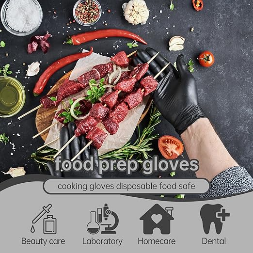 Jointown Black Nitrile Gloves Disposable, 3 Mil Thin Gloves, Latex Free, Powder-Free Food Safe Gloves For Cooking Cleaning Food Prep Tattoo Hair Dye, 100 Pcs, Small