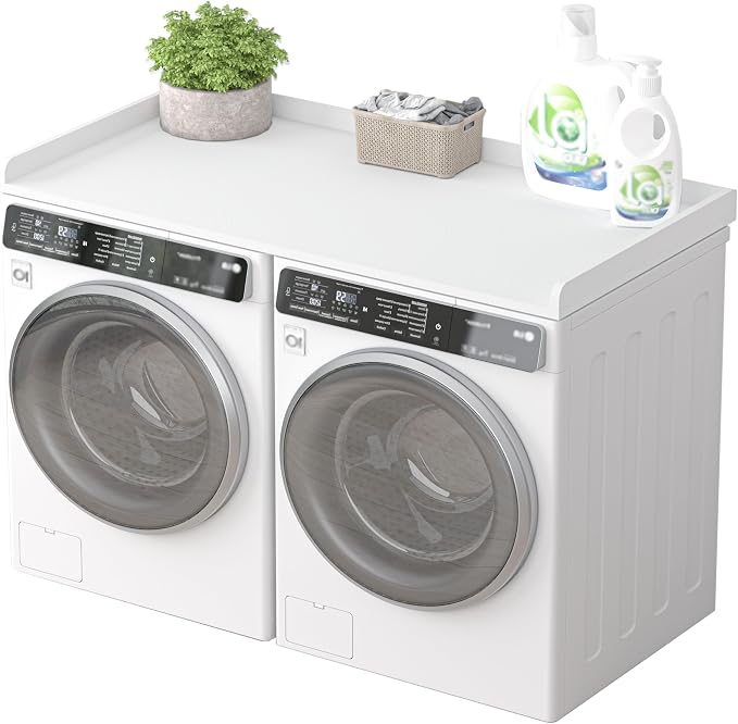 Piskyet Washer Dryer Countertop,Laundry Countertop with Edge Rails,27.5" Depth x 54" Wood Countertop for Washer Dryer,Laundry Machine Topper for Laundry Room Organization (White)