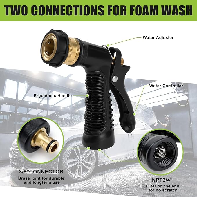 Car Wash Foam Gun + Microfiber Cleaning Mitt - Foam Pot Garden Hoses - Car Wash - Men's Car Accessories - Foam Blaster - Spray Foam Gun Cleaner - Car Foam Sprayer