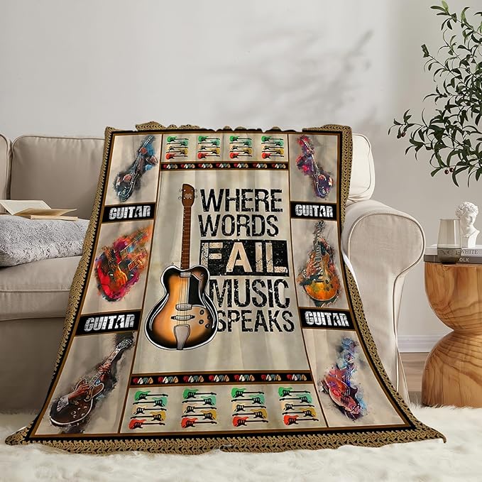 Tijuboni Guitar Music Throw Blanket Guitar Gifts for Girls Boys Women Men Kids Adults Soft Flannel Fleece Blanket for Couch Sofa Bed Home Decor 60"x80"