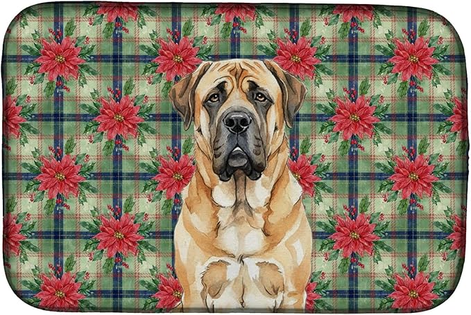 Caroline's Treasures Apricot English Mastiff Christmas PoinsettIas Dish Drying Mat Absorbent Dish Drying Mat Pad for Kitchen Counter Dish Drainer Mat for Countertop, 14 x 21", Multicolor