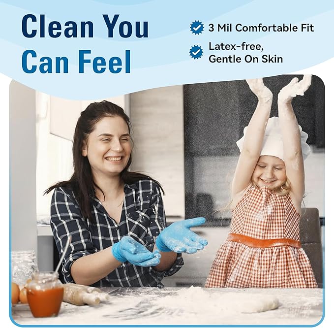 SWIFTLITE Food Safe Disposable Gloves, Blue Nitrile Rubber Gloves, Latex-Free Powder-Free for Food Prep, Cooking, Cleaning