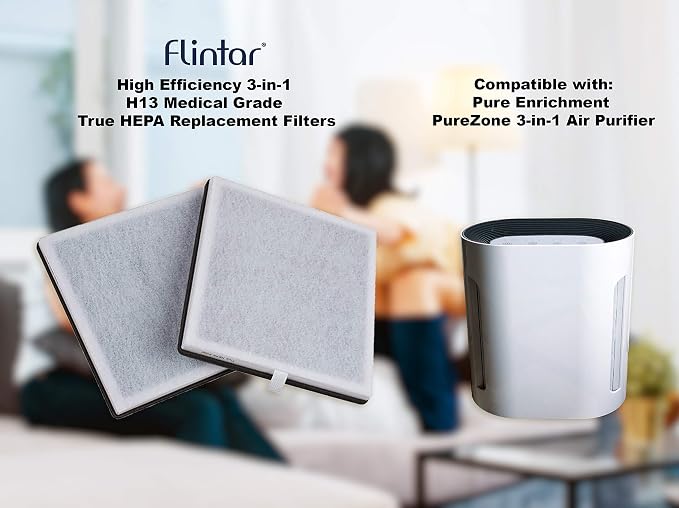 Replacement Filter, Compatible with PureZone PEAIRPLG, 4-Pack | Replacement Filter for Pure Enrichment Air Purifier PEARPLG, 3-in-1