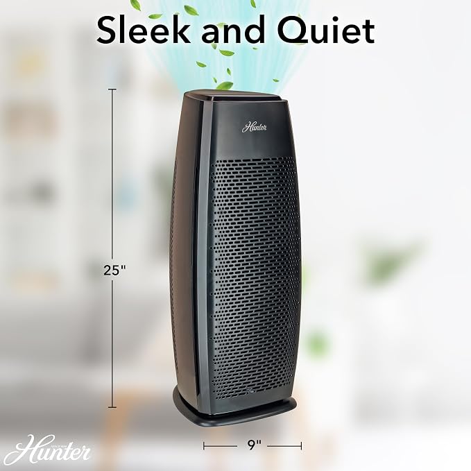 Hunter Air Purifiers for Home Large Room and Bedroom. True HEPA Air Purifier Tower for Pets, Odors, Allergens, Smoke, Dust, VOC's. Cleans 969 Ft² per Hour, 3 Fan Speeds, Sleep Timer. Black