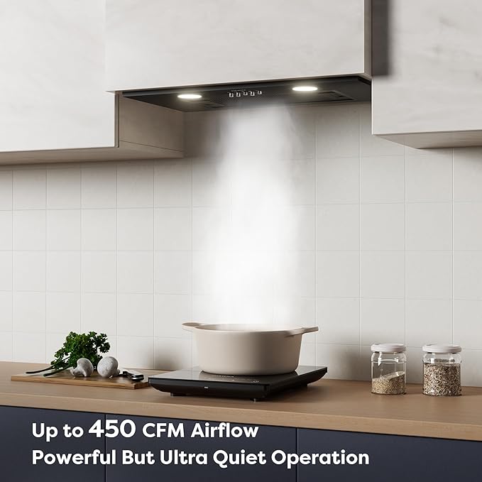 CIARRA Insert Range Hood 20 inch with Push Button Control 650 CFM Black Range Hood Vent with 3 Speed Exhaust Fan CIARRA CAB52913E (Black, 20 Inch)