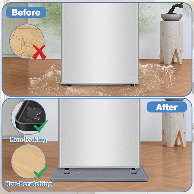 ToLanbbt Mini Fridge Silicone Mat with 4 Base Raisers - 24" x 24" x 0.8" Mini Fridge Drip Tray Under Refrigerator Mat Carpet Floor Protector Leak-Resistant Portable AC Pan for Washing Machine, Gray