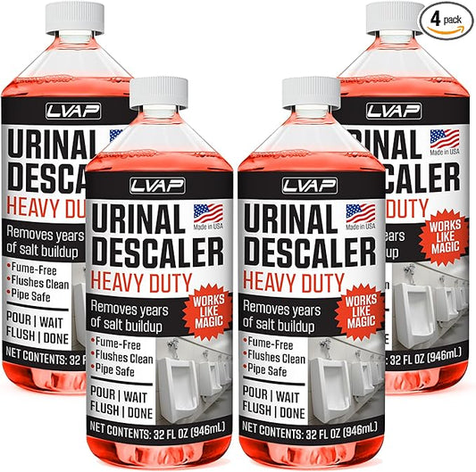 LVAP Heavy Duty Urinal Salt Remover – Made in USA – Commercial Grade Urinal Drain Cleaner & Odor Eliminator. Removes Salt, Calcium, Rust and Scale Build Up – 32 fl oz Bottles - 4 Pack