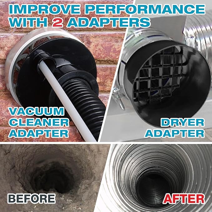 Sealegend 58-Pieces 35-Feet Dryer Vent Cleaner Kit, Dryer Cleaning Tools, Include Omnidirectional Blue Dryer Lint Vacuum Attachment, Dryer Vent Brush, Universal Vacuum & Dryer Adapters