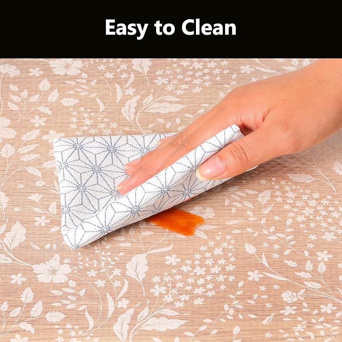 INNOLITES Shelf Liner for Kitchen Cabinets, Non-Adhesive Drawer Liner, Waterproof Washable EVA Floral Pattern, Protect Dresser Cupboard Refrigerator Shelves (Ivory Herb, 11.8" x 360")