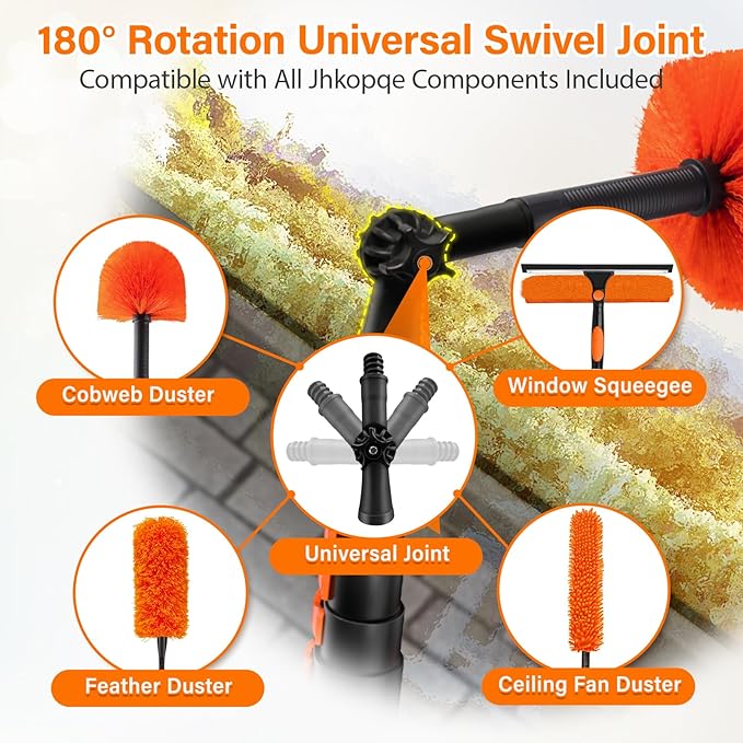 26FT High Reach Duster with Extension Pole 5-20FT, 4-in-1 Cleaning Kit with Universal Swivel Joint | High Ceiling Fan Cleaner, Cobweb Duster & Window Squeegee for Safe High-Reach Cleaning