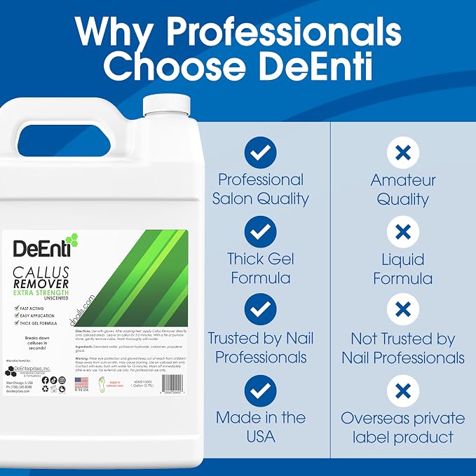 DeEnti Callus Remover for Feet, Extra Strength Foot Callus Remover Gel, 128oz Gallon Salon Grade Bulk Pedicure Supplies for Dry Skin, Cracked Heel, Professional Strength Foot Care, Unscented