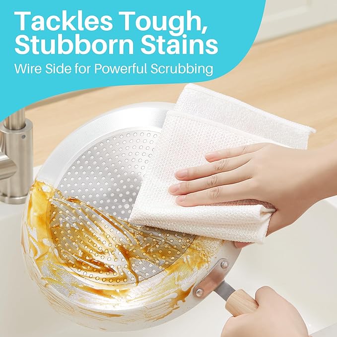 JOYMOOP 8 Pack Non Scratch Wire Dishcloths for Kitchen, 2 Sided Dish Towels, Reusable Cleaning Rags, Dish Cloths for Washing Dishes and Dish Rags for Washing Dishes, Quick Dry, 10" x 10"