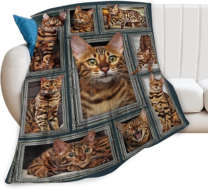 Bengal Cat Gifts and Decor - Cute Throw Blanket for Girls, Women, Kids, Adults - Soft Warm Cozy Fleece for Couch, Sofa, Bed - 60"x50"