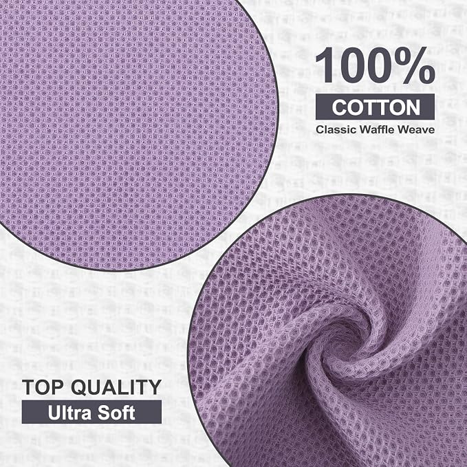 Kitinjoy 100% Cotton Kitchen Dish Cloths (12 X 12 Inches, Lavender), 6 Pack Waffle Weave Ultra Soft Absorbent Dish Towels for Drying Dishes Quick Drying Kitchen Towels Dish Rags