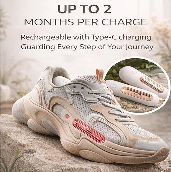 Chemical-Free Ozone Shoe Deodorizer, Rechargeable Long-Lasting Shoe Freshener, Portable Shoe Odor Eliminator, No Residue Shoe Smell Remover for Sneakers, Boots and All Daily Footwear 2-Pack