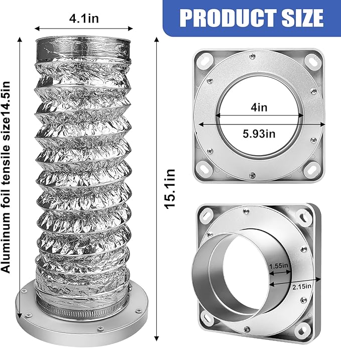Magnetic Dryer Vent Coupler with 4 inch Hose，Magnetic Dryer Vent Coupling for Connection and Disconnection,Magnetic Dryer Vent Connector Kit Strong Magnetic Self-connection(silver）