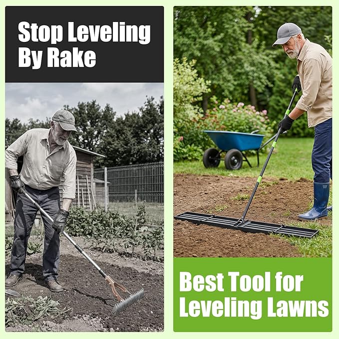 GARDTECH 48x10 Inch Lawn Leveling Rake Heavy Duty Adjustable Handle Yard Tool – Reinforced Steel Landscape Rake for Lawn Leveling, Soil Grading, Golf Course & Backyard Care