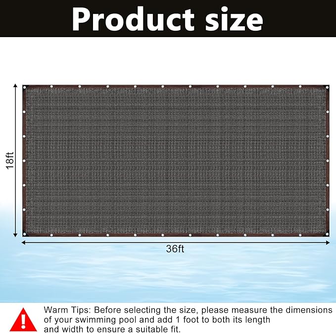 36 ft x 18 ft Black Pool Leaf Net for Rectangle Inground Above Ground Pool Screen Fine Mesh Sunshade Catches Leaves