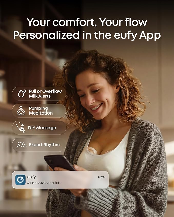 eufy Security Heated Massage Wearable Breast Pump S2 Pro, HeatFlow, Double-Sealed Flange, Nipple Light, DIY Rhythm, Full Milk & Leak Alert, Wireless Charging Case, 7-Day Battery, App Control