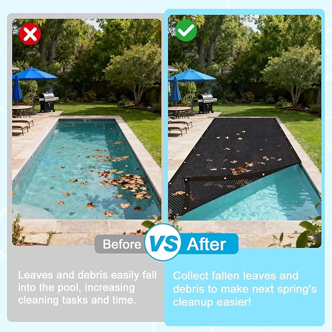 2026 Upgraded 20 X 40FT Pool Leaf Cover Rectangular Pool Leaf Net Cover Black Fine Mesh Pool Cover with Reinforced Grommets Pool Net Cover for Spring Autumn Capturing Leaves Summer Outdoor Shade