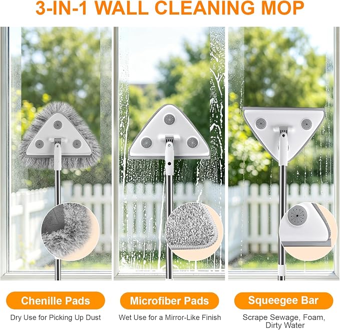 MUEE 3 in 1 Professional Window Squeegee for Home, 78" Window Cleaning Kit with Extension Pole, Tall Wall Cleaner Mop with Long Handle for Outdoor & Indoor Use