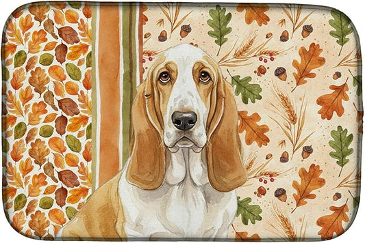 Caroline's Treasures Lemon and White Basset Hound Heirloom Fall Dish Drying Mat Absorbent Dish Drying Mat Pad for Kitchen Counter Dish Drainer Mat for Countertop, 14 x 21", Multicolor
