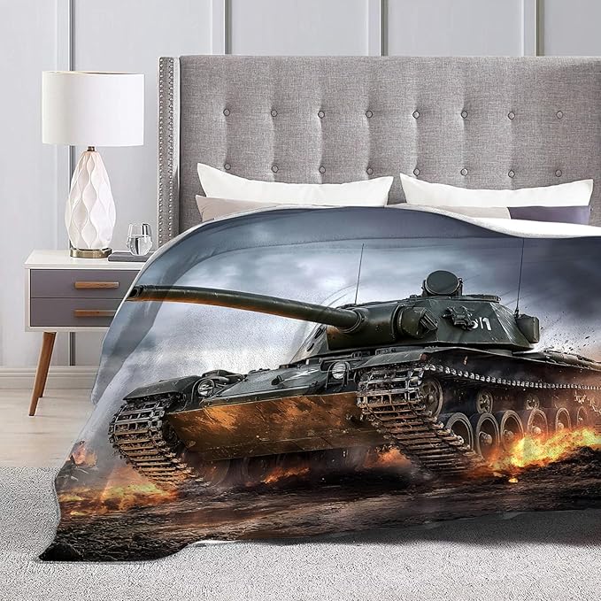 Tijuboni Military Tank Throw Blanket Army Gifts for Boys Men Girls Women Kids Adults Soft Flannel Fleece Blanket for Couch Sofa Bed Home Decor 50"x60"