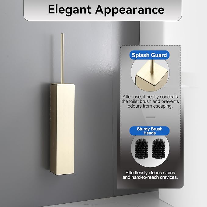 Brushed Gold Toilet Brush with Holder,Durable Cleaning Toilet Bowl Brushes with Holders