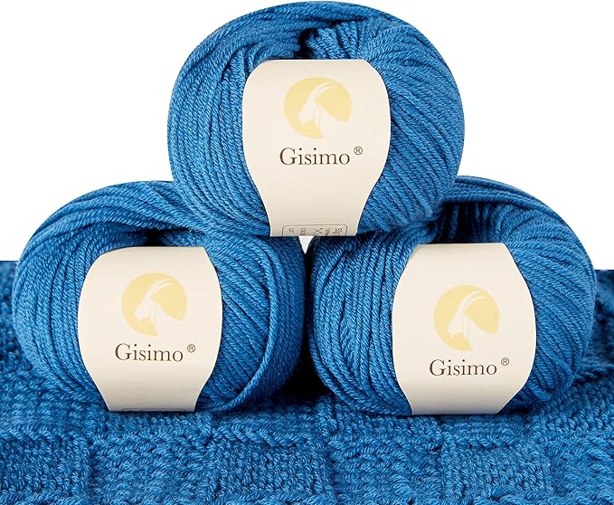 100% Merino Wool Yarn, 6-Ply Luxurious and Soft Yarn for Hand Knitting & Crocheting, 1.76 OZ/50g, 127 yds/116 Meters(Jazz Blue, 3 Balls)