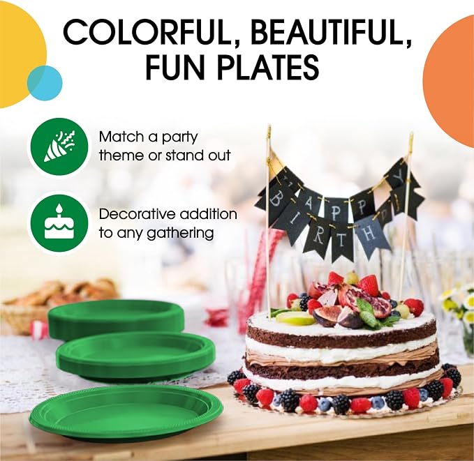 Exquisite Party Solids Green Plastic Plates For Party Supplies 7" Green Disposable Plates Heavy Duty 50 Pcs Plastic Dinnerware Sets Heavy Duty 350 GSM Disposable Dinnerware Set