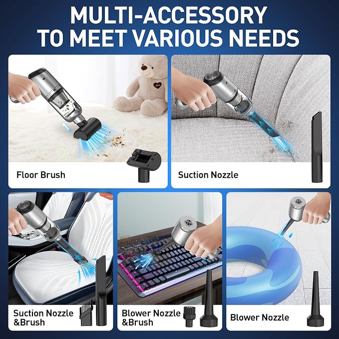 Handheld Car Vacuum Cleaner Cordless, 20000PA Powerful Mini Vacuum & Air Duster with Brushless Motor, 3 in 1 Portable Hand Held Vacuums Cleaner for Car Home Office