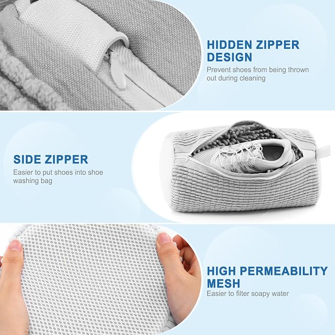 Aship Shoe Washing Machine Bag, Laundry Shoes Bag for Washer & Dryer - Reusable Shoe Cleaning Bag for Sneakers,Tennis Shoes, 360° Deep Cleaning With Self-locking Zipper for All Shoes Sizes - Gray,1PC