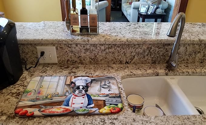 Caroline's Treasures DAC6216DDM Boston Terrier The Chef Dish Drying Mat Absorbent Dish Drying Mat Pad for Kitchen Counter Dish Drainer Mat for Countertop, 14 x 21", Multicolor