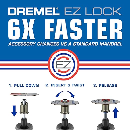 Dremel EZ406-02, EZ - Lock Starter Kit, 1 1/2-Inch (38.1 mm) Wheel Diameter, 5 Piece Fiberglass Reinforced Cut-Off Wheels and EZ402 Mandrel Included, Rotary Tool Cutting Disc Accessories