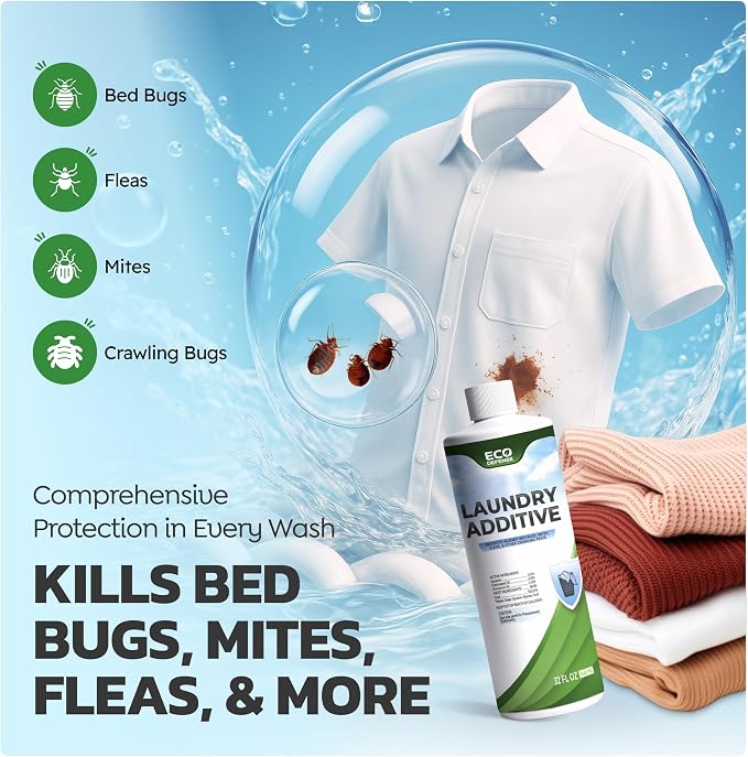 Eco Defense Bed Bug, Mite & Flea Treatment Laundry Additive – Mite Killer & Bed Bug Laundry Detergent – Plant-Based, Child & Pet Friendly Laundry Solution (Pack of 2)