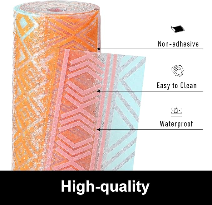 Cooyes Drawer and Shelf Liner, Non-Adhesive Shelf Liners for Kitchen Cabinets, Thick Strong Grip Mats for Desk, Shelves, Bathroom Drawers, Fridge, Cabinet Protection（23.6" W x 118" L）