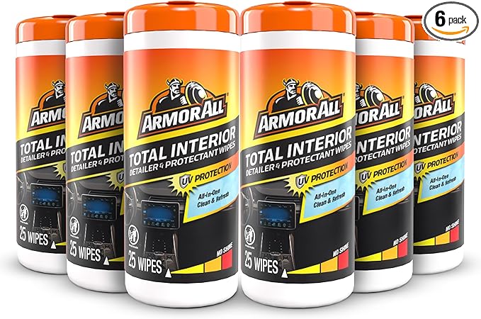 Armor All Total Interior Detailer and Protectant Wipes, 25 Count Canister, All-in-One Interior Car Cleaning Wipes With UV Protection, Safe for All Interior Surfaces Including Glass and Tech Screens