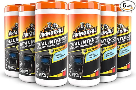 Armor All Total Interior Detailer and Protectant Wipes, 25 Count Canister, All-in-One Interior Car Cleaning Wipes With UV Protection, Safe for All Interior Surfaces Including Glass and Tech Screens