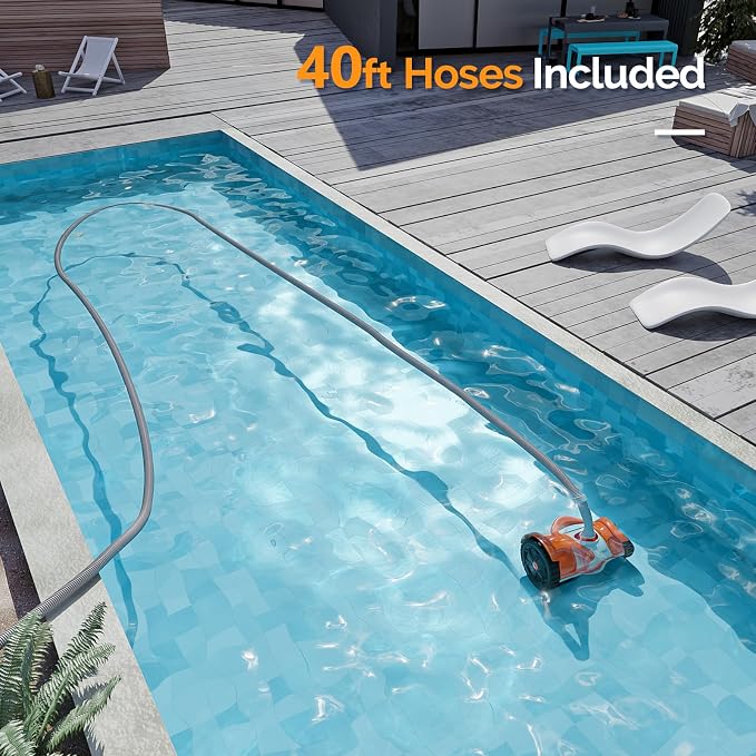 VINGLI Automatic Pool Cleaner for Inground Pools – Suction-Side Pool Vacuum with Powerful Wall-Climbing, 40FT Tangle-Free Hose, Ultra-Quiet Operation – Rich Orange & Gray