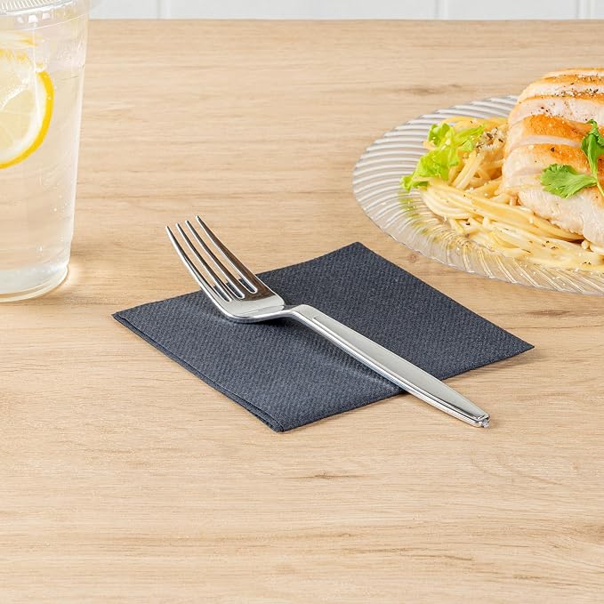 Restaurantware Moderna 7.3 Inch Disposable Forks 250 Recyclable Plastic Cutlery - Crack-Resistant For All Types Of Meals Silver Plastic Party Forks