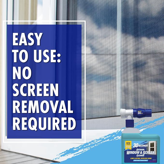 30 SECONDS Outdoor Window & Screen Concentrated Cleaner for Glass, Patio Doors, Fiberglass, Furniture - No Screen Removal Required, Spray & Rinse - Hose End Spray Attachment (5 PACK)