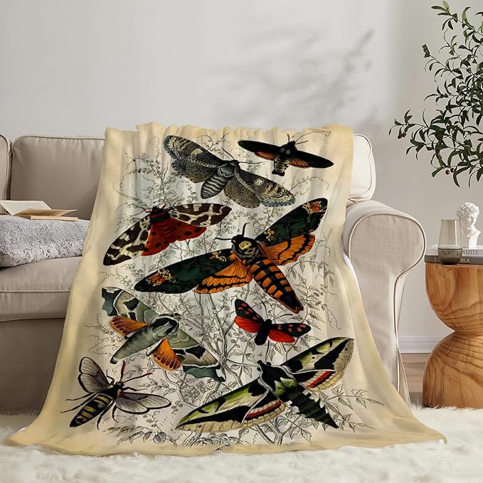 Tijuboni Moth Insect Throw Blanket Moth Gifts for Girls Women Boys Men Kids Adults Soft Flannel Fleece Blanket for Couch Sofa Bed Home Decor 50"x60"