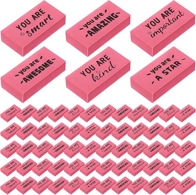 Resurhang 180 Pcs Erasers Bulk for Kids Inspirational Pencil Erasers Bulk for Drawing Motivational Big Eraser School Supplies for Classrooms Back to School Office (Motivational,Pink)