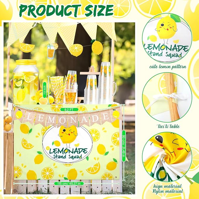 VitalCozy 205 Pcs Lemonade Stand Supplies Include 1 Gallon Plastic Lemonade Dispenser, Lemon Tablecloth, 2 Banner, Apron, 100 Paper Cups with Lids Straws for Lemon Party Supplies, Picnic, Beach Favor