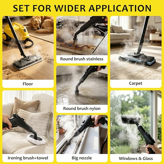 Steam Cleaner, Steamer Mop Cleaning For Home With 20 Accessories | High Temperature 248°F 120°C, Safety Lock, Floor, Window, Oven, Grout, Sealed Tile, Upholstered Furniture, Kitchen, Bathroom