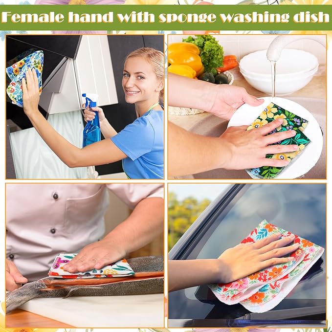 Redbaker 60 Pcs Flower Reusable Paper Towels Rolls Washable Paperless Paper Towels Bulk Cloth Cotton Napkin with Cardboard Reusable Napkins for Kitchen Dishes Bathroom Home Table